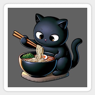 Noodle-Loving Cat - Cute Ramen Graphic Tee Magnet